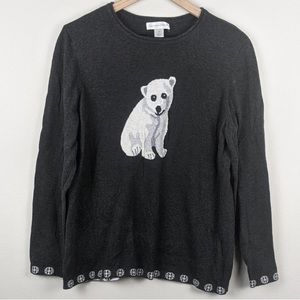 Christopher & Banks white polar bear Dark gray snowflake trim Size XL